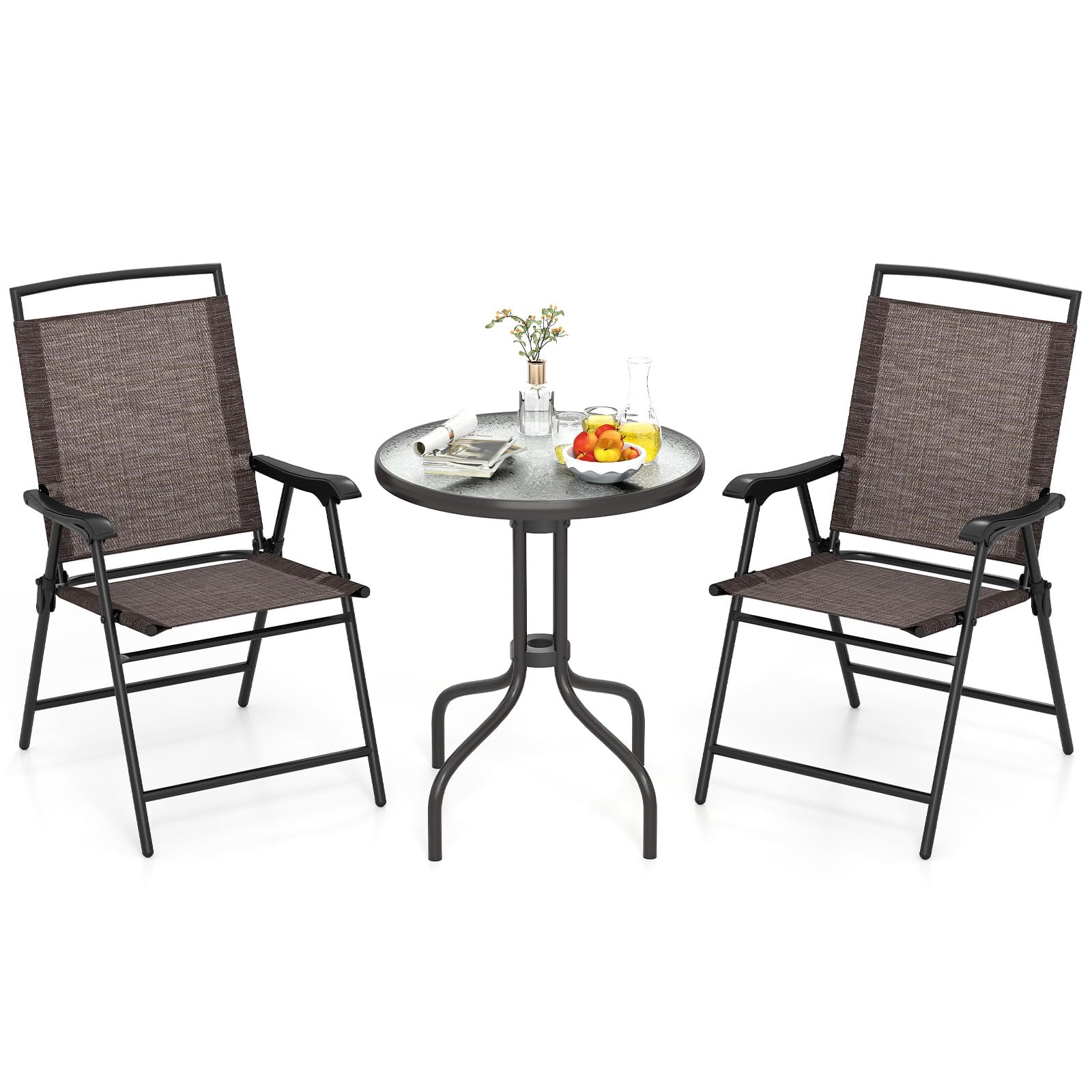Tangkula 3 Piece Outdoor Bistro Set(Simple Backrest)